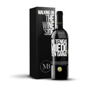 «No tengas miedo Ten ganas» Mensaje en una Botella. Vino Tinto Premium Reserva 12 Meses + Gift Box. Etiqueta Negra PERSONALIZABLE