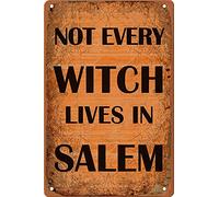 No todas las brujas viven en Salem, decoración de Halloween, póster de hierro, letrero de hojalata, divertido y novedoso letrero de metal, arte de pared retro, pub, bar, cocina, jardín, baño, decor