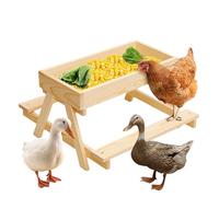 No Waste Picnic Table Feeder - Alimentador de mesa picnic | Wooden Mesh Bottom Stand Keeps Food Fresh Dry | Poultry Supplies Wooden Feeder for Poultry, Turkey, Duck Flock, Livestock, Wild Farm Coop