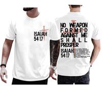 No Weapon Formed Against Me Shall Prosper - Camisa cristiana con tres clavos cruzados Isaías 54:17, unisex, blanco, 3XL