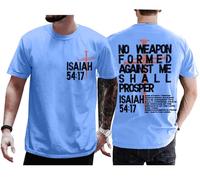 No Weapon Formed Against Me Shall Prosper - Camisa cristiana con tres clavos cruzados Isaías 54:17, unisex, Azul (carolina blue), XXL