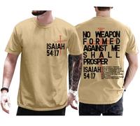 No Weapon Formed Against Me Shall Prosper - Camisa cristiana con tres clavos cruzados Isaías 54:17, unisex, caqui, S