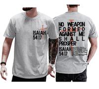 No Weapon Formed Against Me Shall Prosper - Camisa cristiana con tres clavos cruzados Isaías 54:17, unisex, gris, XXL