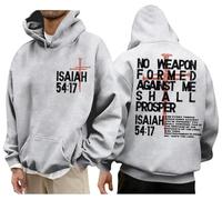 No Weapon Formed Against Me Shall Prosper - Sudadera con capucha Christian Three Nails Cross Isaías 54:17, gris, S