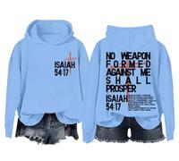 No Weapon Formed Against Me Shall Prosper - Sudadera con capucha Christian Three Nails Cross Isaías 54:17, azul celeste, L