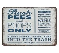 No Wipes Bathroom Metal Sign 12x8 Inch | Cute boat septic sign flush pees poops only no tampons wipes retro home coffee decor