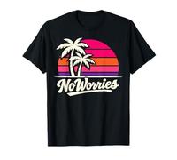 No Worries Atardecer Retro Palmeras Estilo Playa Camiseta