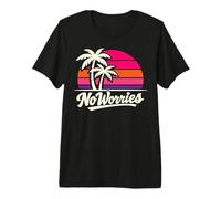 No Worries Atardecer Retro Palmeras Estilo Playa Camiseta Premium