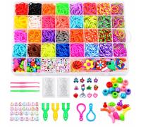 Noa Home Deco 2500pcs Gomas para Hacer Pulseras Kit de pulsera de goma | kit pulseras gomas elasticas colores DIY con colgantes, clips, cuentas para regalo de cumpleaños Navidad