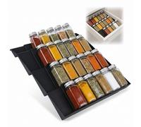 Noa Home Deco Especiero para Cajón Extensible 30-60 cm, Organizador de Especias Ajustable para Botes y Tarros, Estante de Cocina para Cajones, Armarios y Encimeras, 2 Unidades, Negro