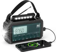 NOAA - Radio meteorológica de emergencia con alertas automáticas, 5000 mAh, manivela solar AM/FM/SW, radio de onda corta con linterna, lámpara de lectura, cargador de teléfono, alarma SOS, equipo de