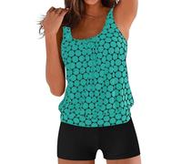 NOAFUNZO Conjunto de tankini de 2 piezas para mujer, traje de baño de cintura alta con control de abdomen y brasier deportivo, traje de baño push up con pantalones cortos, traje de baño de lunares