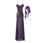 NOAFUNZO Vestido de anime Tokyo Ghoul Kamishiro Rize morado para juego de rol, vestido blanco para cosplay, Halloween, fiesta de máscaras (morado + peluca, S)