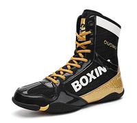 NOAFUNZO Zapatos de boxeo para hombre, botas de lucha libre, adolescentes, muay thai, kickboxing, sparring, oro, 42 EU