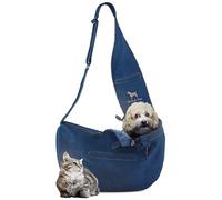 Noah & Paw Bandolera transportin Perro 1,5-5 kg, transportin Gato pequeño, Bolsa Transporte Ajustable para Mascotas, 3X función de Seguridad, Fabricado en Denim Premium.
