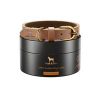 NOAH & PAW Collar M para Perros, Cuero Genuino Encerado, Hebilla Metálica Resistente, Unisex, Cuello 14-19 Pulgadas (Camel)