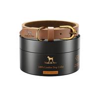 NOAH & PAW Collar M para Perros, Cuero Genuino Encerado, Hebilla Metálica Resistente, Unisex, Cuello 14-19 Pulgadas (Verde Oscuro)