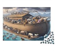 Noahs Ark Scene 1000 Piezas Rompecabezas Decoración Hogar Adultos Arca de Noé Llena de Animales en Agua Premium Robusto Vibrante Desafiante Alivio Estrés 70x50cm/1000pcs