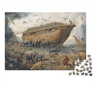 NoahsArkFloodScene 1000 Piezas Rompecabezas Relajación Adultos Arca de Noé con Animales en Tierra Seca Premium Robusto Desafiante Alivio Estrés 38x26cm/1000pcs