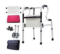NOALED Rehabilitación de pie Andador médico de Lujo para Adultos Silla de baño Plegable Liviana Marco de pasamanos multifunción con Ruedas y Asiento Muleta con manija Ajustable