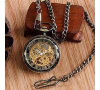 NOALED Reloj de Bolsillo Collar Vintage Steampunk Esqueleto Relojes mecánicos Fob Reloj Colgante Cuerda Manual Hombres Mujeres Cadena de Regalo (Bronce)