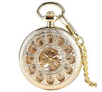 NOALED Reloj de Bolsillo Color Dorado Hueco Cadena mecánica automática Hermosos Relojes Fob Hombres Mujeres Reloj de Cuerda Manual Regalos de cumpleaños, Reloj de Bolsillo y Cadena Hijo