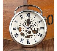 NOALED Reloj de Bolsillo con números Romanos de Cara Abierta, Reloj de Bolsillo mecánico de Cuerda Manual, Reloj Colgante de Bolsillo Fresco Steampunk para Hombres y Mujeres con Cadena Fob (Plata)