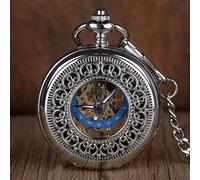 NOALED Reloj de Bolsillo Reloj de Bolsillo Plateado Cuerda Manual Reloj de Bolsillo mecánico Moda Exquisita Mujeres Hombres Relojes de Cadena Fob Esqueleto Reloj Steampunk