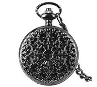 NOALED Reloj de Bolsillo Reloj de Bolsillo Vintage Movimiento mecánico de Cuerda Manual Relojes Fob Colgante Plateado/Negro/Dorado con Cadena de 30 cm Steampunk (Negro)