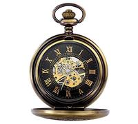NOALED Reloj de Bolsillo Retro Bronce Hueco mecánico números Romanos Dial Vintage Cuerda Manual Relojes Fob Cadena Collar Colgantes