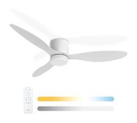 Noaton® Fornax blanco Ventilador de techo con iluminación, diámetro 132 cm, motor DC 40 W, Módulo LED regulable 22 W, 3 temperaturas de color, mando a distancia, temporizador, 185 m3/min, altura 23 cm