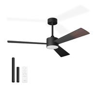 Noaton Ventilador de Techo con Mando a Distancia, Luz Ajustable, Ultra Silencioso, 6 Velocidades, Temporizador, 3 Palas, Negro/Madera oscura, Función Verano-Invierno, Ø132 cm, Varilla de extensión