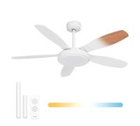 Noaton® Maia Ventilador de techo con iluminación, blanco/arce, diámetro 132 cm, motor DC 41W, LED 24W, mando a distancia, caudal de aire hasta 198 m3/min, varilla de extensión 15/25 cm
