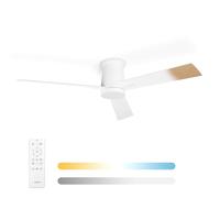 Noaton® Rhea Ventilador de Techo con Mando a Distancia, Luz Ajustable 22,9 W, Blanco/Madera natural, Ultra Silencioso, 6 Velocidades, Temporizador, 3 Palas, Función Verano-Invierno, Ø132 cm