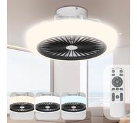 Noaton Ventilador de techo con iluminación 11045B Polaris, negro, diámetro 45 cm, LED regulable max. 41 W, 3 temperaturas de color, mando a distancia, temporizador, 60 m3/min, para salón dormitorio