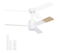Noaton Ventilador de Techo con Mando a Distancia, Luz Ajustable, Blanco/Madera natural, Ultra Silencioso, 6 Velocidades, Temporizador, 3 Palas, Función Verano-Invierno, Ø132 cm, Varilla de extensión