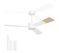 Noaton Ventilador de Techo con Mando a Distancia, Luz Ajustable, Ultra Silencioso, 6 Velocidades, Temporizador, 3 Palas, Blanco/Madera natural, Función Verano-Invierno, Ø132 cm, Varilla de extensión