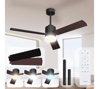 Noaton Ventilador de Techo con Mando a Distancia, Luz Ajustable, Negro/Madera oscura, Ultra Silencioso, 6 Velocidades, Temporizador, 3 Palas, Función Verano-Invierno, Ø132 cm, Varilla de extensión