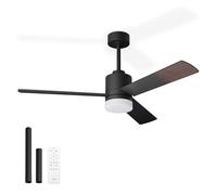Noaton Ventilador de Techo con Mando a Distancia, Luz Ajustable, Negro/Madera oscura, Ultra Silencioso, 6 Velocidades, Temporizador, 3 Palas, Función Verano-Invierno, Ø132 cm, Varilla de extensión