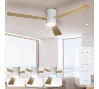 Noaton Ventilador de Techo con Mando a Distancia, Luz Ajustable 22,9 W, Madera natural, Ultra Silencioso, 6 Velocidades, Temporizador, 3 Palas, Función Verano-Invierno, Ø132 cm