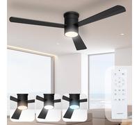Noaton Ventilador de Techo con Mando a Distancia, Luz Ajustable 22,9 W, Negro, Ultra Silencioso, 6 Velocidades, Temporizador, 3 Palas, Función Verano-Invierno, Ø132 cm
