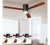 Noaton Ventilador de Techo con Mando a Distancia, Luz Ajustable 22,9 W, Madera oscura, Ultra Silencioso, 6 Velocidades, Temporizador, 3 Palas, Función Verano-Invierno, Ø132 cm
