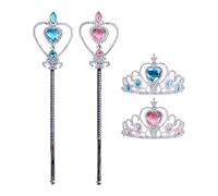 Noaxylic 2 Pieza Princesa Vestir Accesorios Set, Corona Princesa con Varita Mágica de Purpurina, Conjunto de Accesorios, para Halloween Carnaval Cumpleaños (Rosa y Azul)