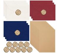 Noaxylic 38 Piezas Juegos de Papel de Papelería Vintage, con 9 Sobres de Lino y Sellos de Cera, 20 A5 Papel de Carta Vintage Estraza, para Invitación, Participación, Cumpleaños, Boda y Aniversario