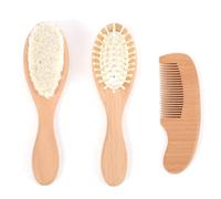 Noaxylic Cepillo Bebé, Cepillo Pelo Bebé, Juego de 3 cepillos para el Pelo de Bebés y Peine, Brush con Cerdas Suaves Naturales, mango de madera, para Recién Nacidos y Niños Pequeños