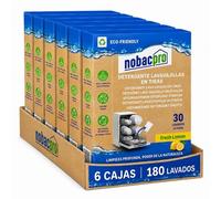 NobacPro - Lavavajillas en Tiras Ecológico | 180 Lavados (6 Paquetes) | Fresh Lemon | Detergente Lavavajillas Vegano, Sin Plásticos y Respetuoso con el Medio Ambiente | Limpieza Profunda