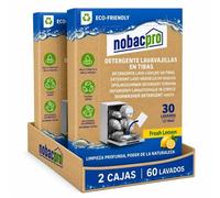 NobacPro - Lavavajillas en Tiras Ecológico | 60 Lavados (2 Paquetes) | Fresh Lemon | Detergente Lavavajillas Vegano, Sin Plásticos y Respetuoso con el Medio Ambiente | Limpieza Profunda