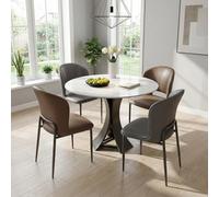 NOBBAT Mesa de Comedor Redonda para 4-6 Personas con Patas de Metal, Moderna Mesa de Cocina de Piedra sinterizada para Comedor de Cocina(Black Frame+Stone Pattern,23.6In)