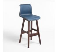NOBBAT Taburetes de Bar de Madera Maciza, sillas de Altura de mostrador, cojín de Asiento Grueso con Respaldo, Ideales para cocinas y restaurantes(Brown Legs+Blue,55cm)