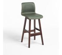 NOBBAT Taburetes de Bar de Madera Maciza, sillas de Altura de mostrador, cojín de Asiento Grueso con Respaldo, Ideales para cocinas y restaurantes(Brown Legs+Dark Green,55cm)